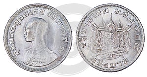 Thailand 1 baht coin, 1962 or B.E. 2505 isolated