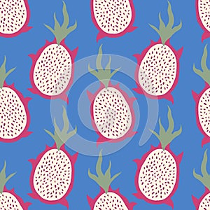 Thailand asian dragon fruits childish cartoon groovy doodle boho illustration naive funky handdrawn style art seamless