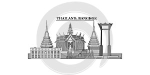 Thailand, Bangkok city skyline isolated vector illustration, icons