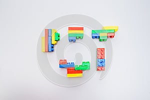 Thailand, bangkok. July 16, 2020. Colorful lego blocks on white background.