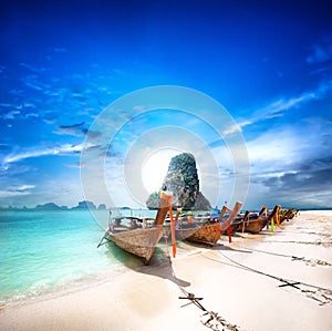 Thailand beach on tropical island. Beautiful travel background