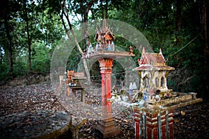 Thailand, Buddhist prayer houses in the woods and on the beaches