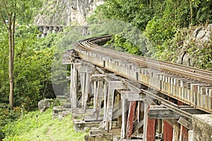 Thailand-Burma Death railway follows the bents of the river Kwai, Kanchanaburi, Thailand.