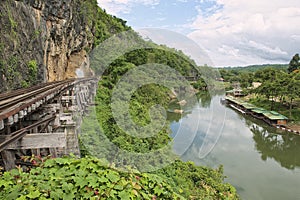 Thailand-Burma Death railway follows the bents of the river Kwai, Kanchanaburi, Thailand.