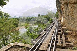 Thailand-Burma Death railway follows the bents of the river Kwai, Kanchanaburi, Thailand.