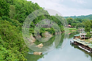 Thailand-Burma Death railway follows bents of the river Kwai near Kanchanaburi, Thailand.