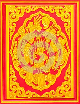 Close up Chinese door, Golden Dragon at Wat Leng N