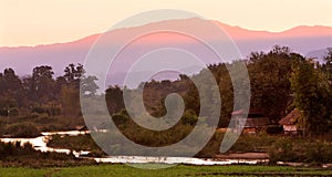 Thailand countryside near small river with twilight, Chiang Mai,