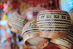 Thailand culture .Handmade bamboo basket pattern in thailand