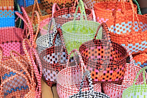 Thailand culture plastic basket pattern with colorful color in t