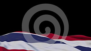 Thailand fabric flag waving on the wind loop. Thai embroidery stiched cloth banner swaying on the breeze. Half-filled black