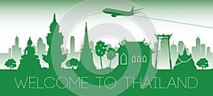 Thailand famous landmark green silhouette design