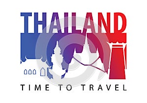 Thailand famous landmark silhouette style,blue and red gradient