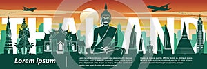 Thailand famous landmark silhouette style,text within,travel and tourism,sunset tone color theme