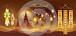 Thailand Festival Vector, North Thai traditional, Hanging paper Lantern