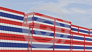 Thailand flag containers are located at the container terminal. Concept for Thailand import and export 3D