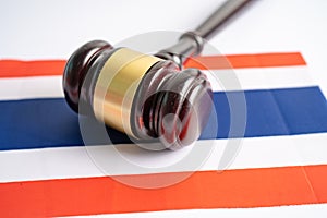 Thailand flag with gavel for judge lawyer. Law and justice court concept