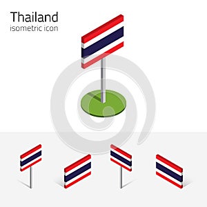 Thailand flag, vector set of 3D isometric flat icons