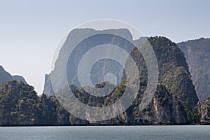 Thailand, islands and settlements in the bay, Phang-Nga