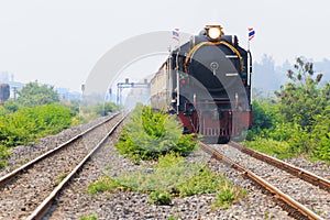 Thailand locomotive trains running on rialroad track use for vin