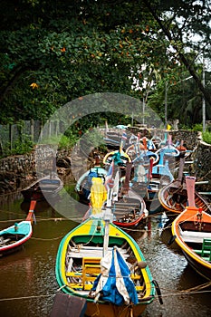 Thailand longtail fishing boat in small canal