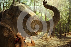 Thailand Mahout man and elephant is life of kui people in surin