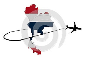 Thailand map flag with plane and swoosh illustration