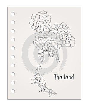 Thailand map on realistic clean sheet of paper torn from block