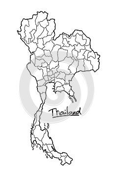 Thailand map vector demarcate province in Thailand isolated on white background, shape outline of Thailand.