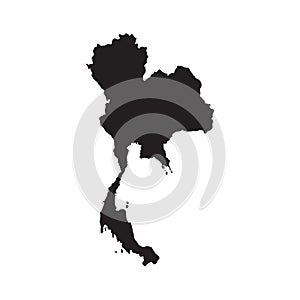 Thailand map vector, isolated on white background. Black map template, flat earth. Simplified, generalized world map