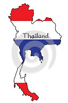 Thailand map vector, shape outline of Thailand with flag color.