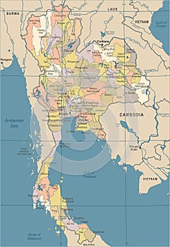 Thailand Map - Vintage Vector Illustration