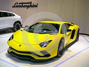 Thailand Motor show 2019 Bangkok - April 3, 2019: Lamborghini super car on display at the 40th BANGKOK MOTOR SHOW 2019 on April 3