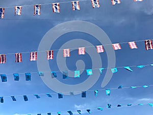 Thailand national flags and Her Majesty Queen Sirikit in blue ones