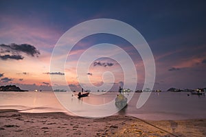 Thailand ocean pier: ships, boats, yachts at sea bay sand shore of asian transportation. Thai harbor