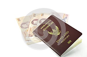 Thailand passport and banknote