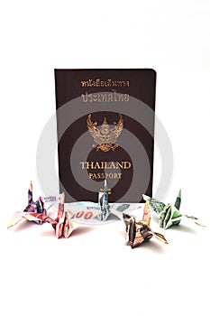 Thailand passport with bird banknotes