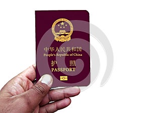 Thailand passport holding in hand in hand with white background