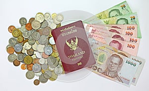 Thailand passport and money background