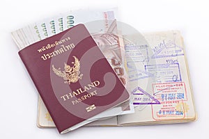 Thailand passport and Thai money for travel