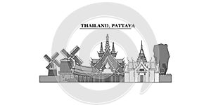 Thailand, Pattaya city skyline isolated vector illustration, icons