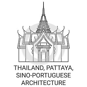 Thailand, Pattaya, Sinoportuguese Architecture travel landmark vector illustration