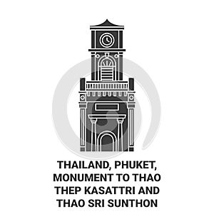 Thailand, Phuket, Monument To Thao Thep Kasattri And Thao Sri Sunthon travel landmark vector illustration