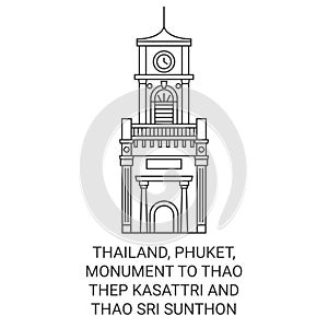 Thailand, Phuket, Monument To Thao Thep Kasattri And Thao Sri Sunthon travel landmark vector illustration