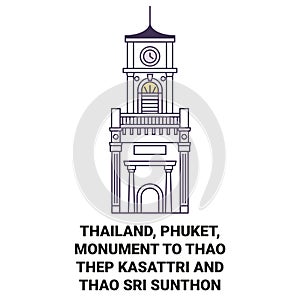 Thailand, Phuket, Monument To Thao Thep Kasattri And Thao Sri Sunthon travel landmark vector illustration