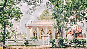 Thailand`s Stunning Religious Art and Architecture. Ancient temple architecture at Wat Chaloem Phrakiat in Nonthaburi Thailand.