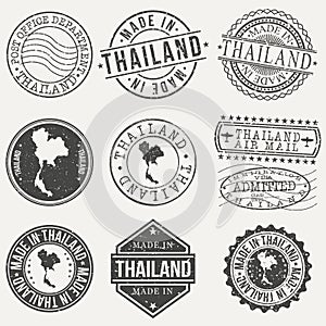Thailand Set of Stamps. Travel Stamp. Made In Product. Design Seals Old Style Insignia.