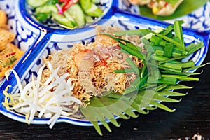 Thailand street food: Mi krop, Traditional Thai Crispy Noodle Dish made with rice noodles and sweet flavored sauce, served on