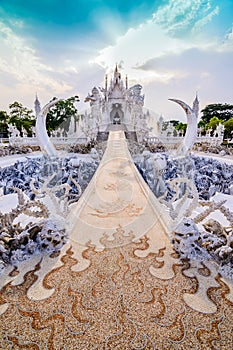 Thailand temple or grand white church Call Wat Rong Khun,at Chiang Rai province, Thailand,Contemporary unconventional Buddhist te