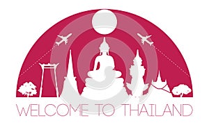 Thailand top famous landmark silhouette and dome with pink color